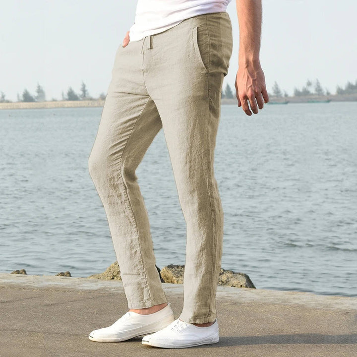 Men's Linen Drawstring Trousers Casual Elastic Waist Pants