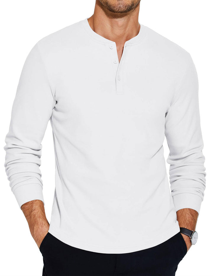 Men's Henley Shirt Long Sleeve Casual Linen Tops