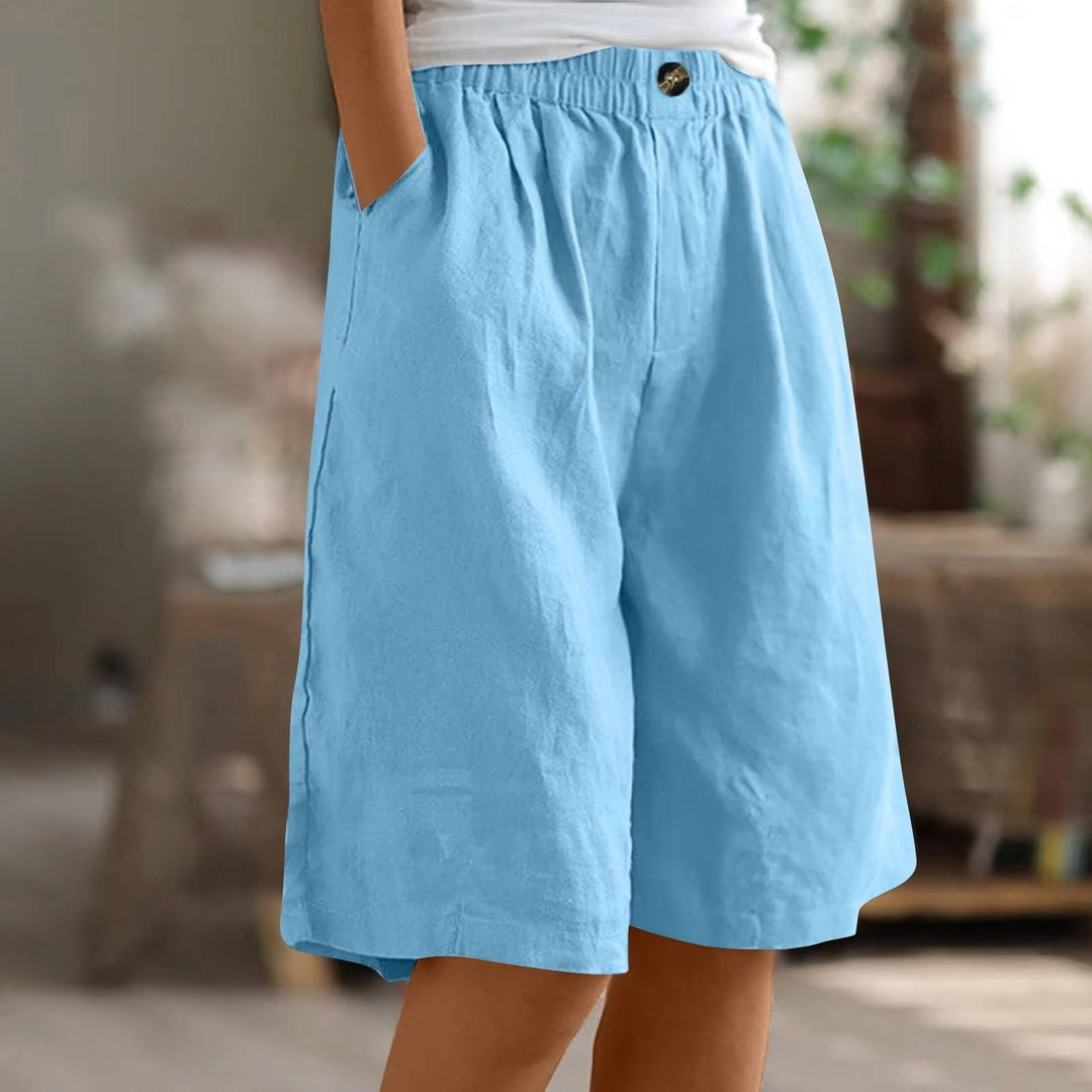 Women's Linen High Waist Elastic Casual Wide Leg Shorts