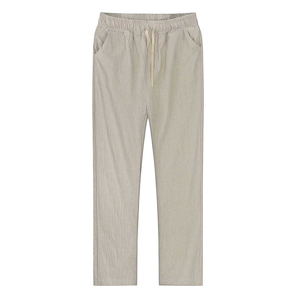 Men's Linen Drawstring Trousers Casual Elastic Waist Pants