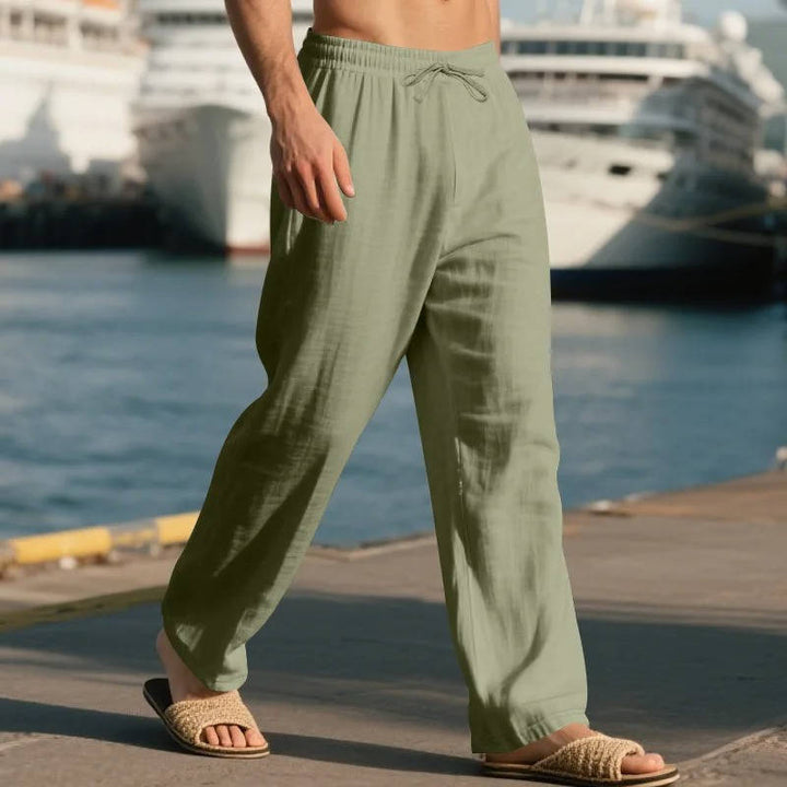 Men's Drawstring Loose Fit Casual Beach Trousers Linen Pants