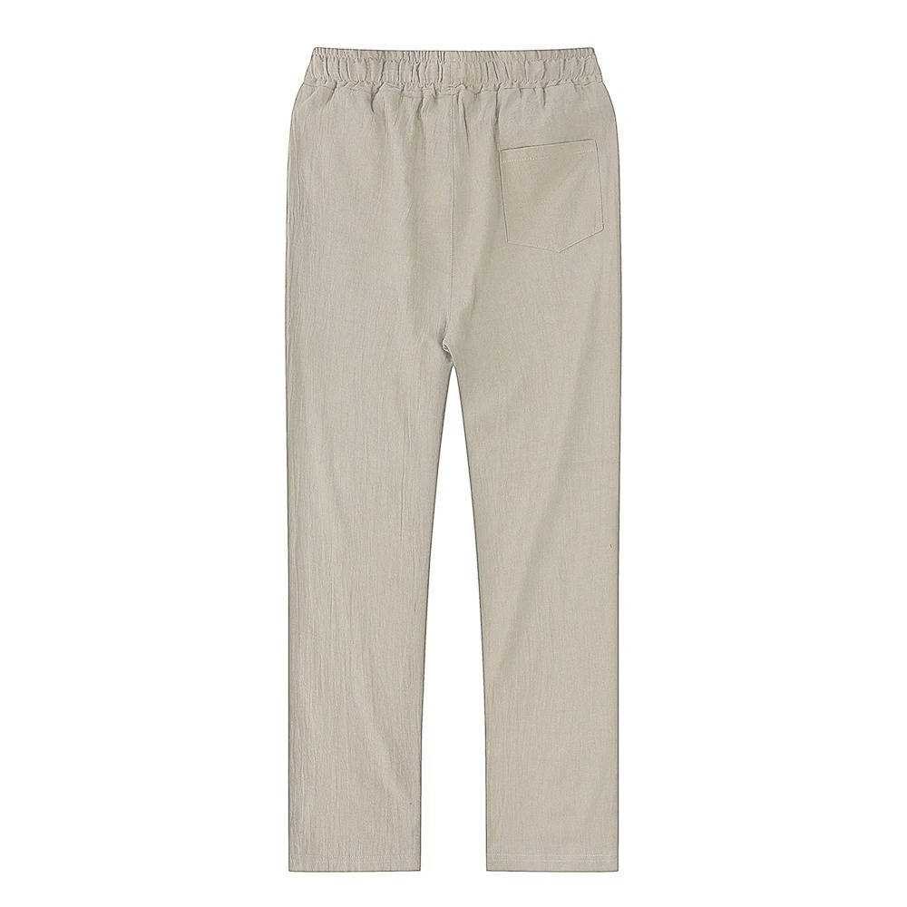 Men's Linen Drawstring Trousers Casual Elastic Waist Pants
