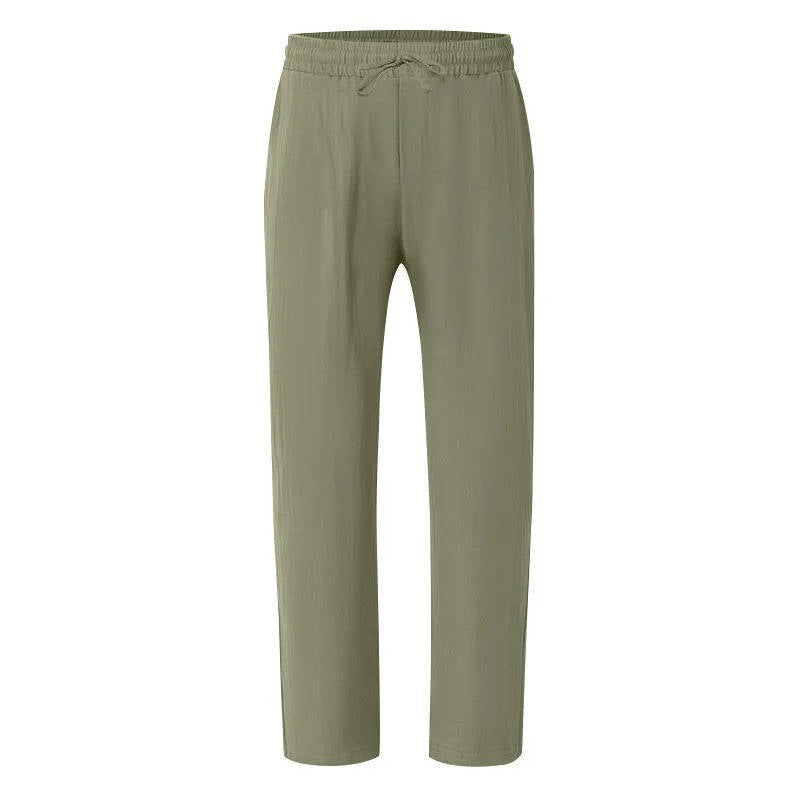 Men's Drawstring Loose Fit Casual Beach Trousers Linen Pants