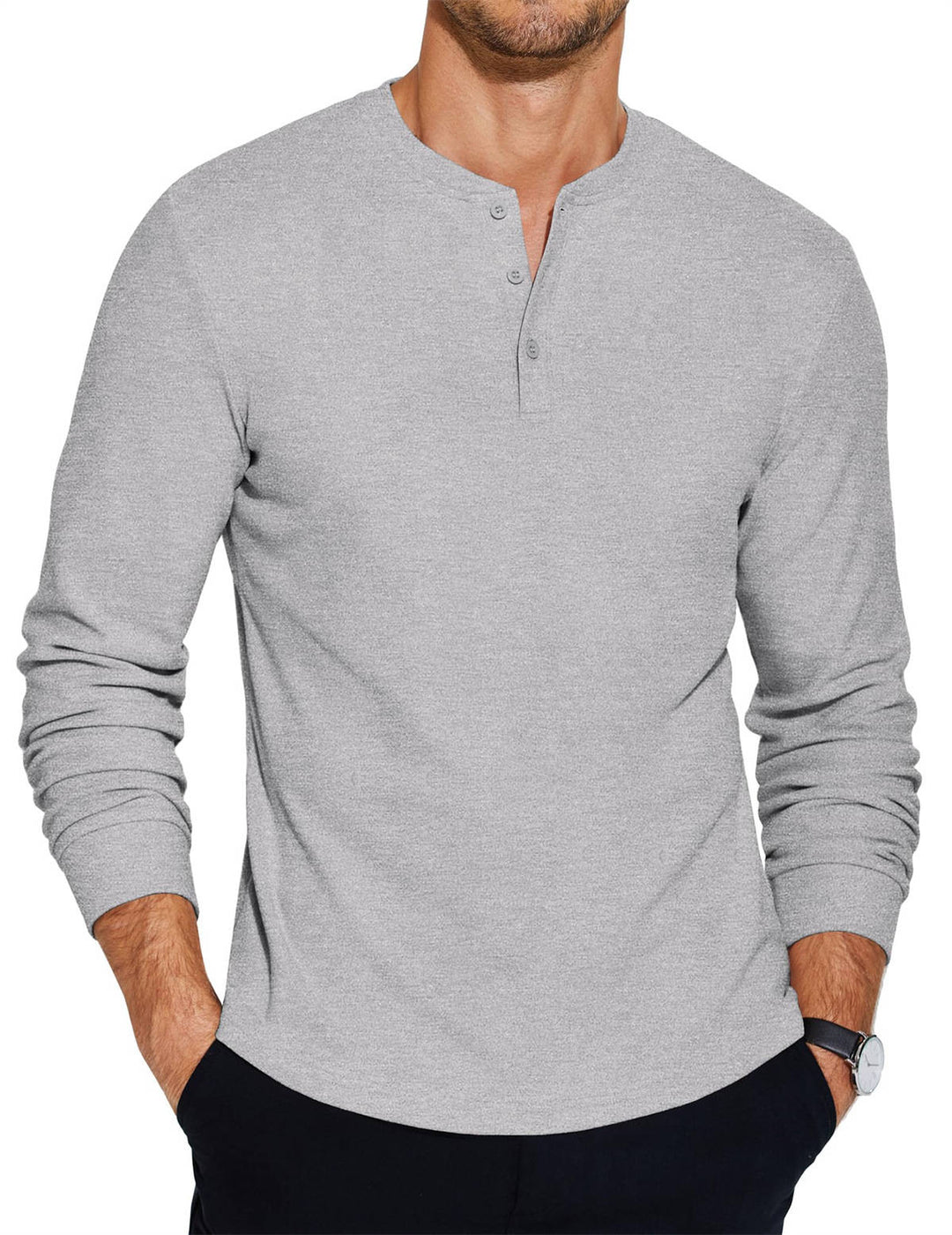 Men's Henley Shirt Long Sleeve Casual Linen Tops