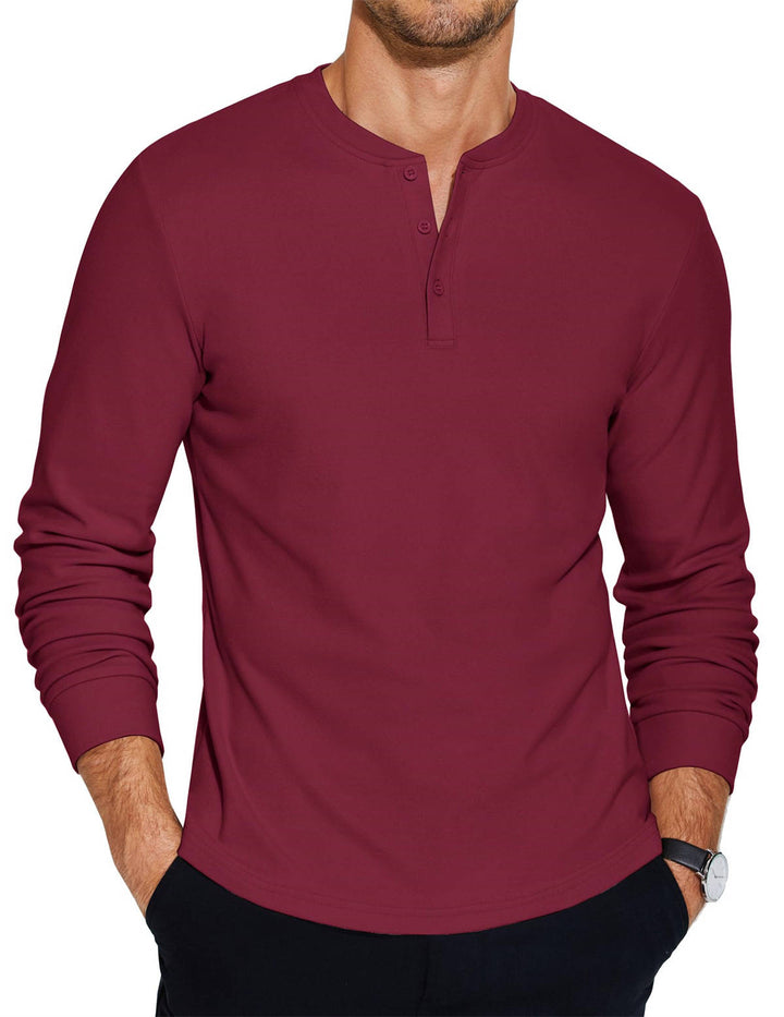 Men's Henley Shirt Long Sleeve Casual Linen Tops