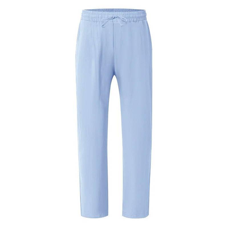 Men's Drawstring Loose Fit Casual Beach Trousers Linen Pants