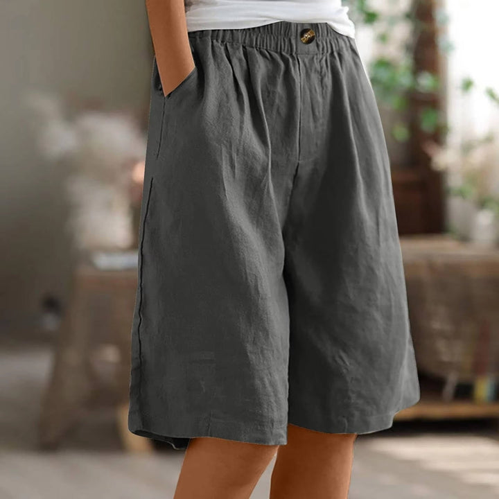 Women's Linen High Waist Elastic Casual Wide Leg Shorts