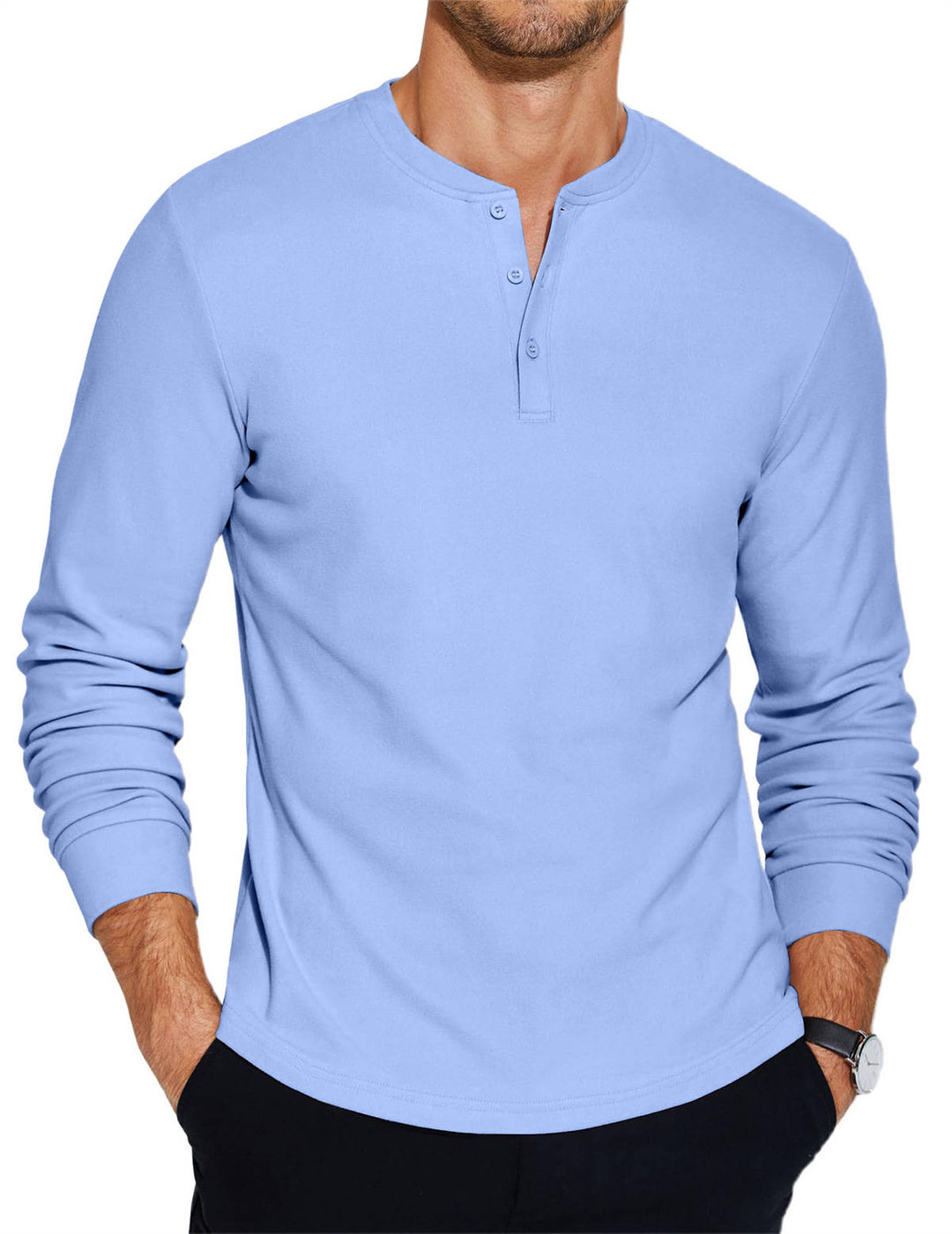 Men's Henley Shirt Long Sleeve Casual Linen Tops
