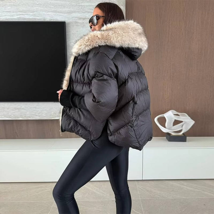 Women's Long Puffer Coat Faux Fur Hood Warm Down Jacket