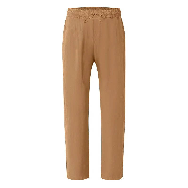 Men's Drawstring Loose Fit Casual Beach Trousers Linen Pants