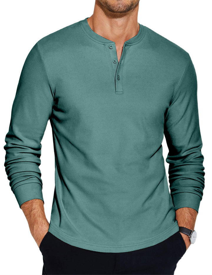 Men's Henley Shirt Long Sleeve Casual Linen Tops