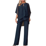 Women's Chiffon Two Piece Set Poncho Top Trousers Outfits