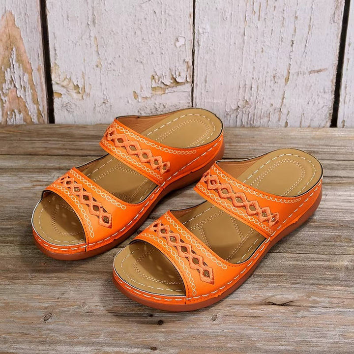 Women's Leather Wedge Slide Sandals