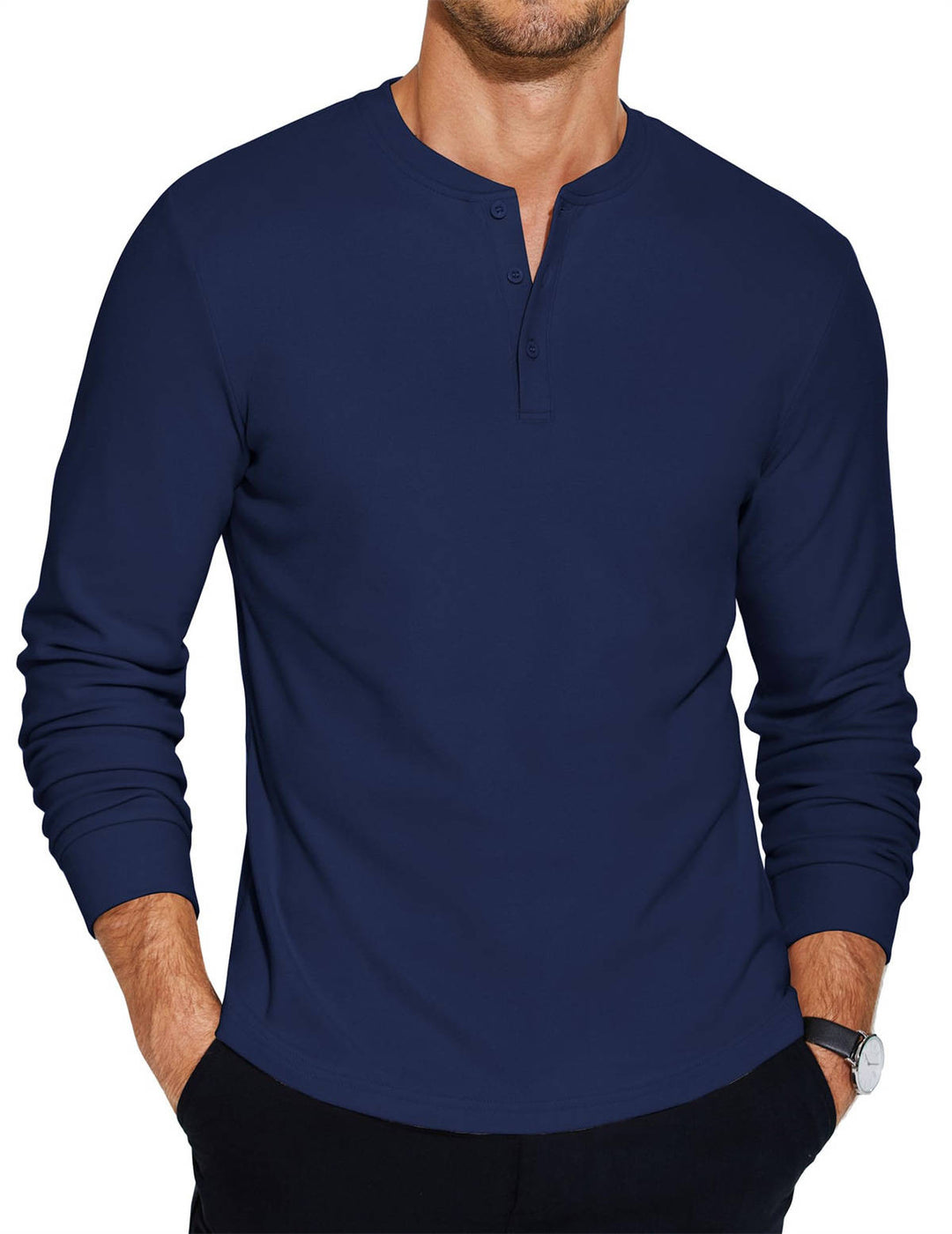 Men's Henley Shirt Long Sleeve Casual Linen Tops