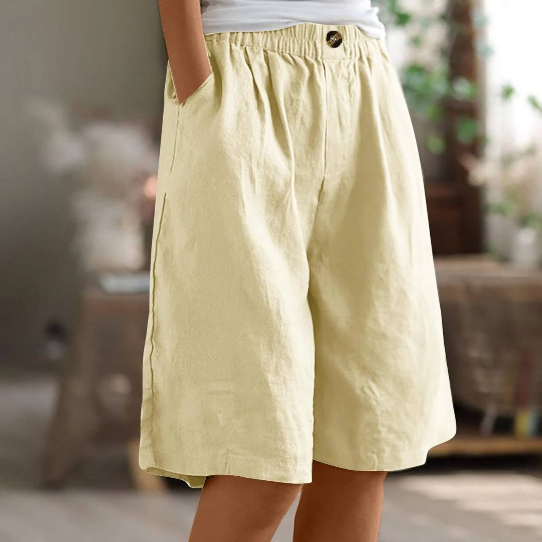 Women's Linen High Waist Elastic Casual Wide Leg Shorts