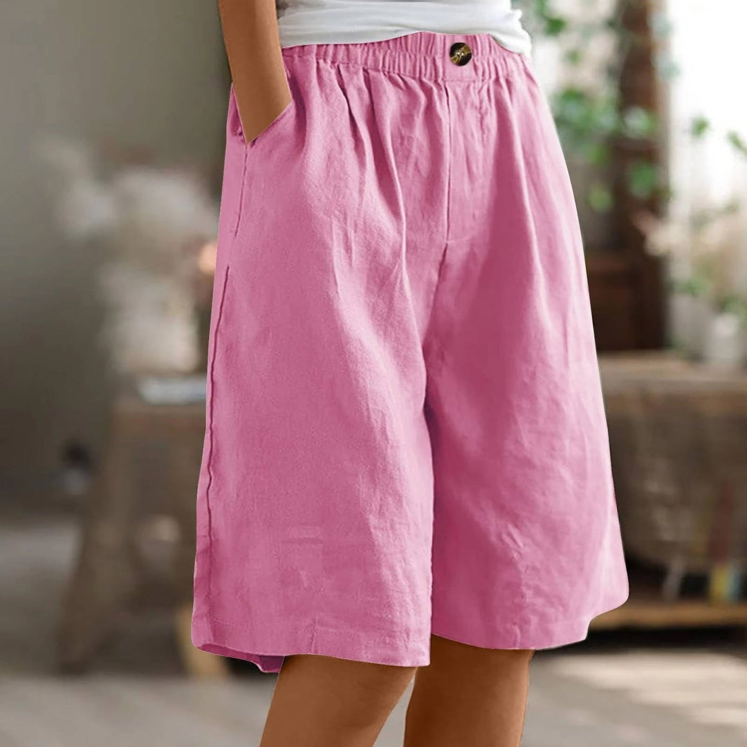 Women's Linen High Waist Elastic Casual Wide Leg Shorts