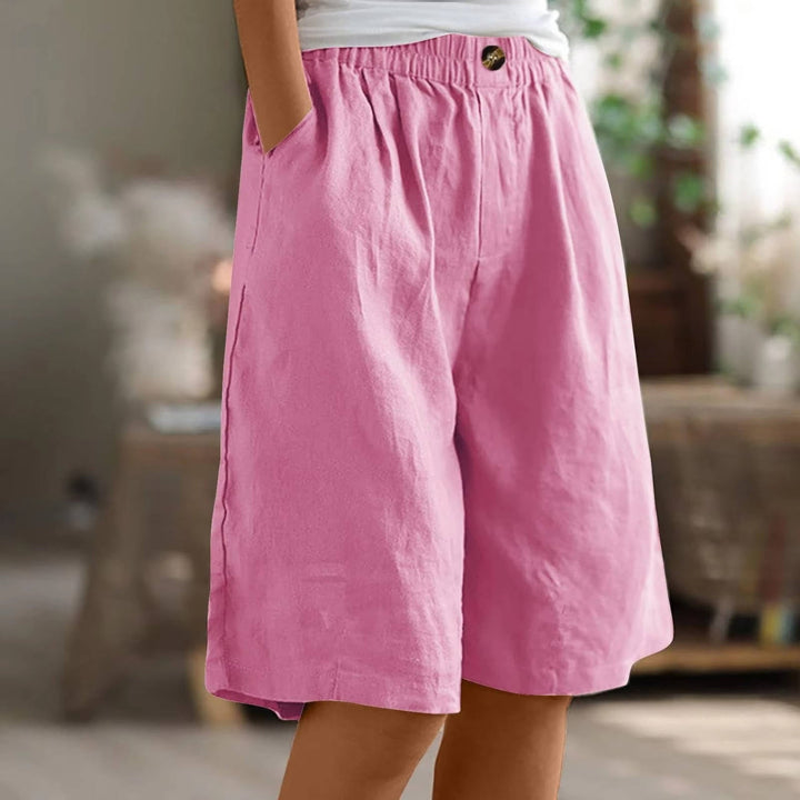 Women's Linen High Waist Elastic Casual Wide Leg Shorts