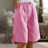 Women's Linen High Waist Elastic Casual Wide Leg Shorts