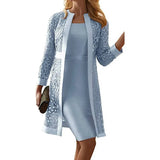 Women's Satin Sheath Dress and Lace Long Jacket Two Piece Set