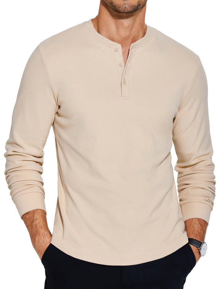Men's Henley Shirt Long Sleeve Casual Linen Tops