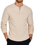 Men's Henley Shirt Long Sleeve Casual Linen Tops