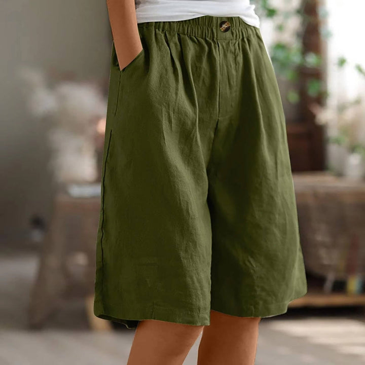 Women's Linen High Waist Elastic Casual Wide Leg Shorts