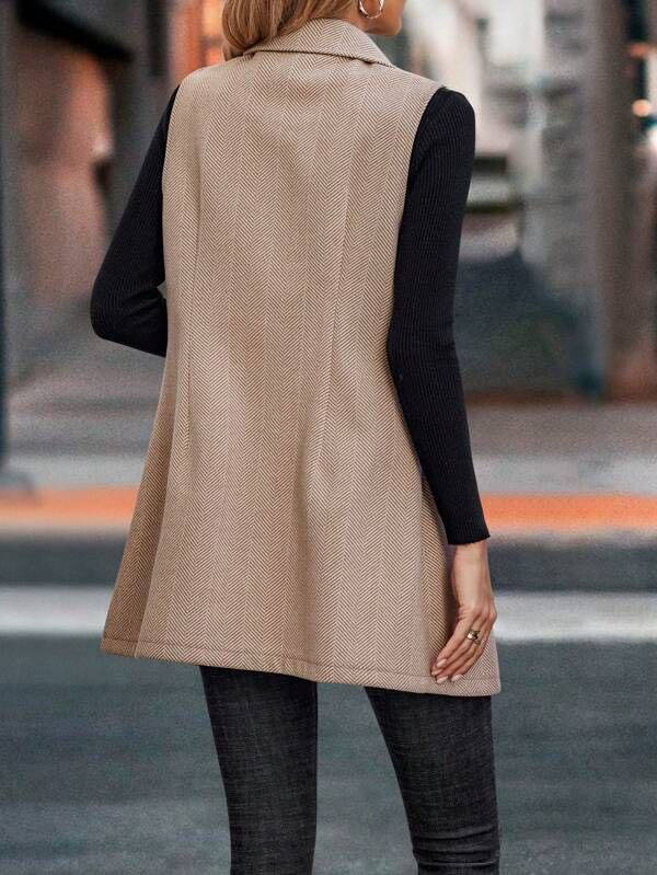Women's Wool Vest Blazer Double Breasted Sleeveless Jacket