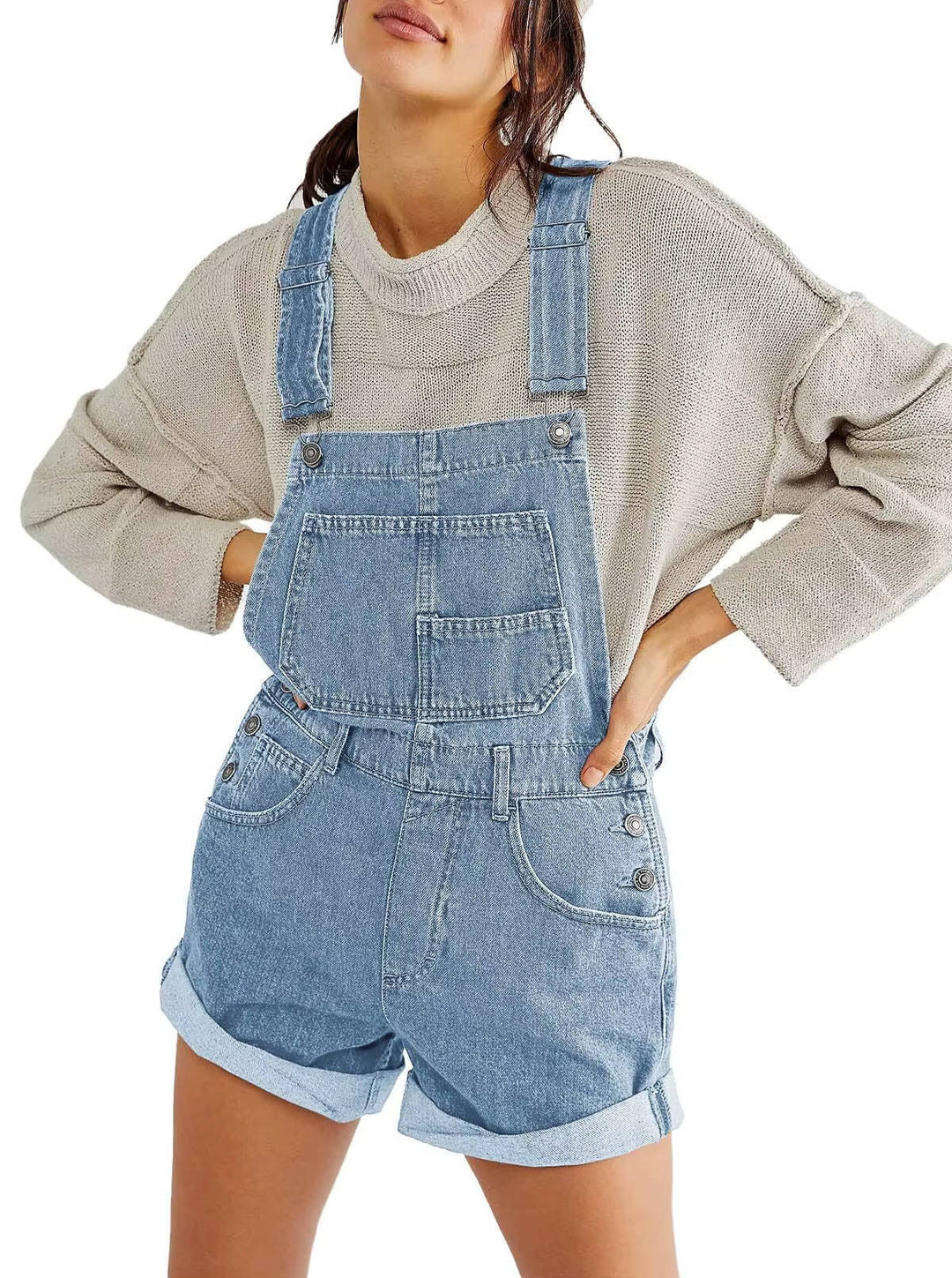 Salopette short en jean pour femme, combinaison short-casquette