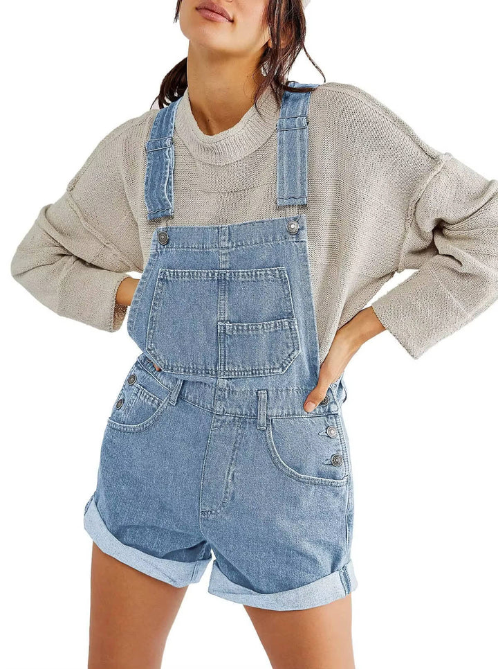 Salopette short en jean pour femme, combinaison short-casquette