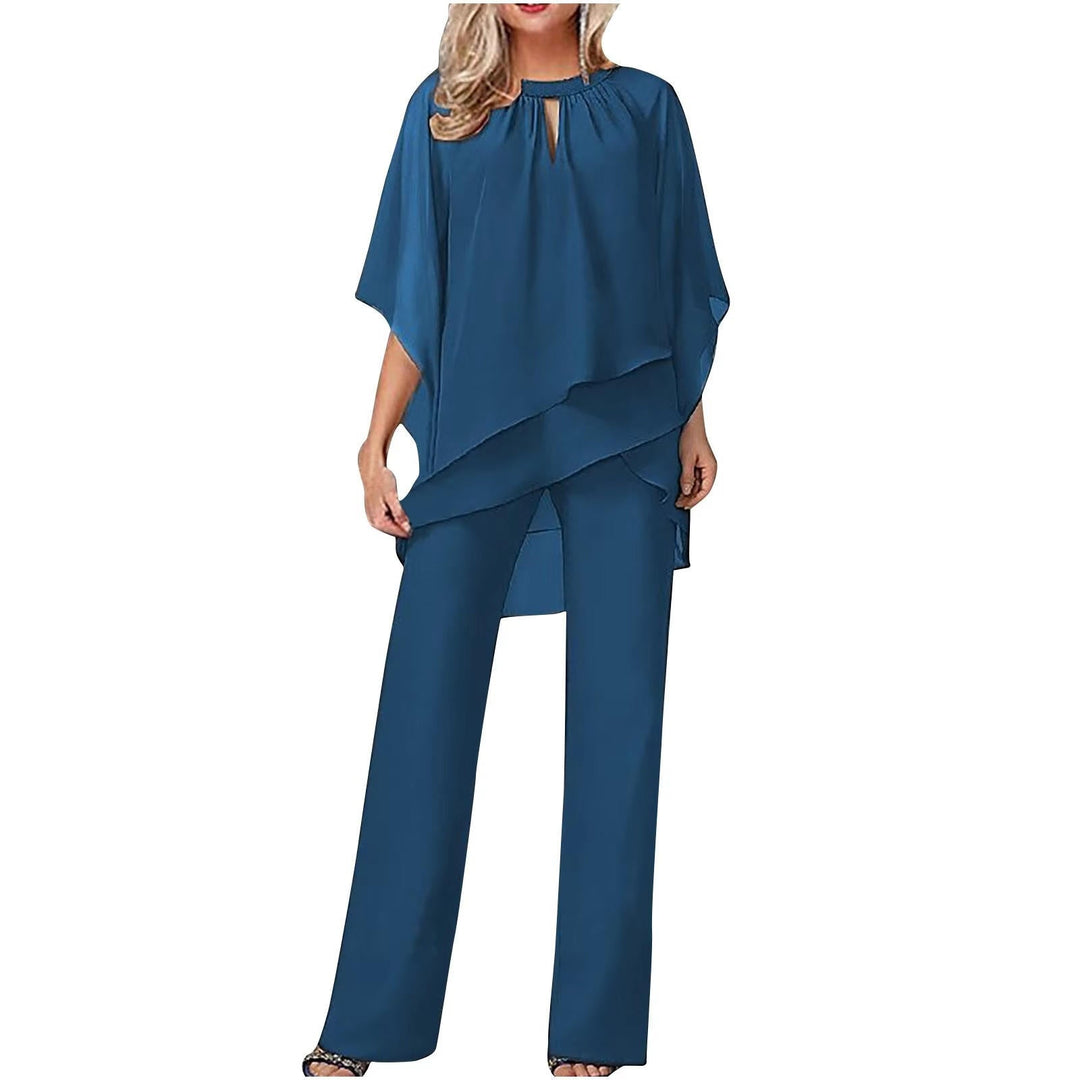 Women's Chiffon Two Piece Set Poncho Top Trousers Outfits