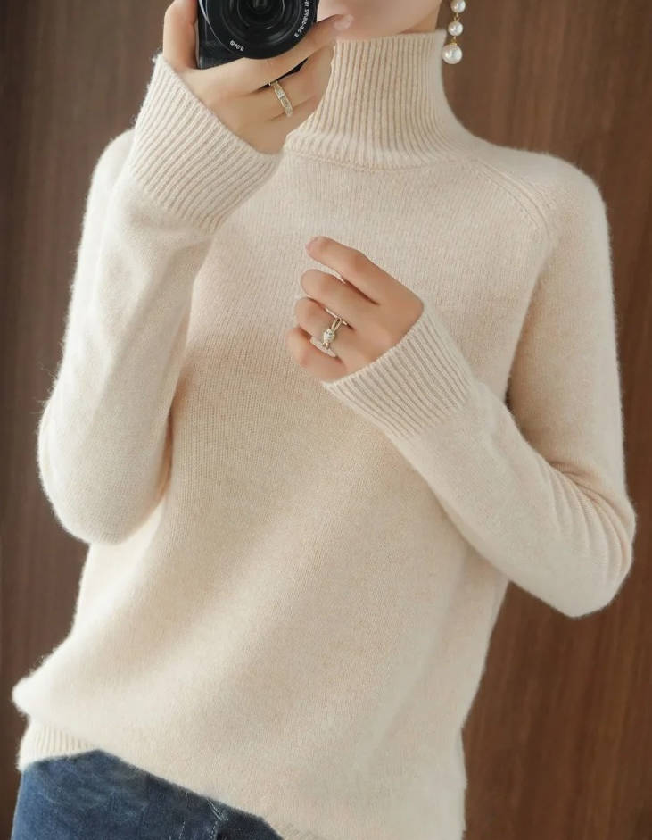 Women's Merino Wool Turtleneck Sweater Pullover Knit Top