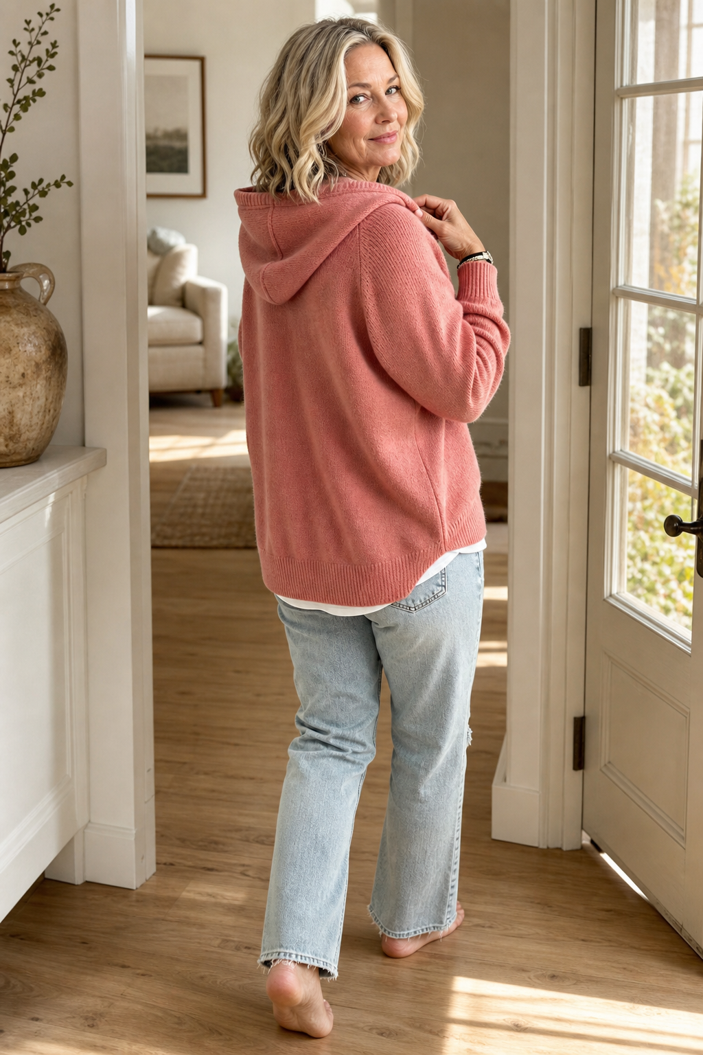 Women's Knit Hooded Sweater Hoodies Casual Loose Pullover Top