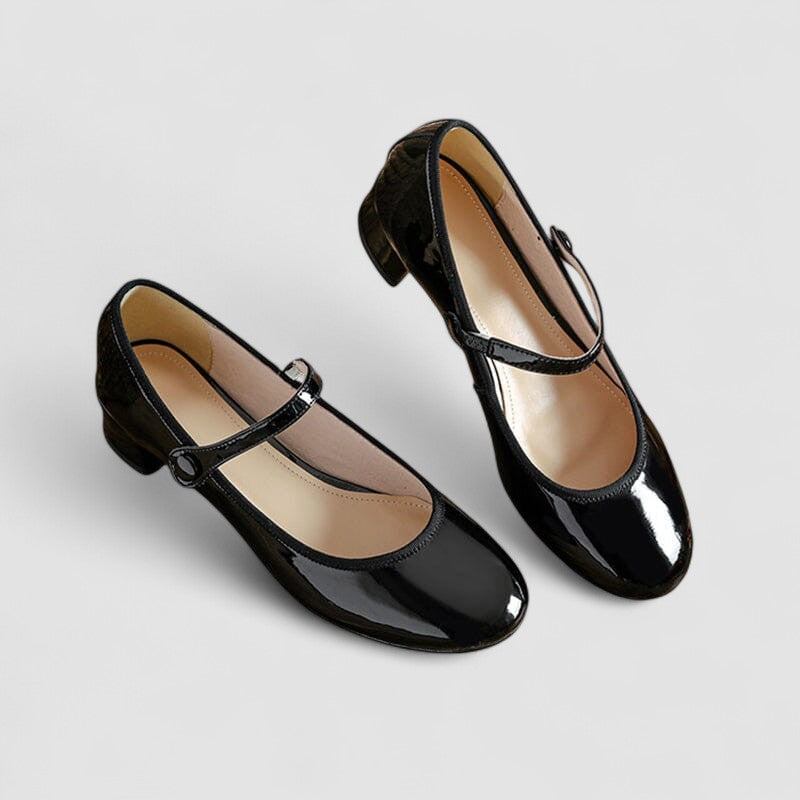 Women's Leather Mary Jane Block Heel Shoes