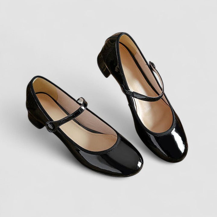 Women's Leather Mary Jane Block Heel Shoes