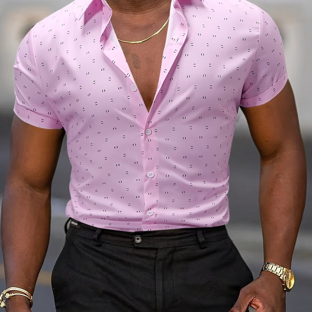 Men's Printed Linen Short-Sleeve Button-Down Shirt