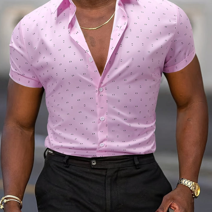 Men's Printed Linen Short-Sleeve Button-Down Shirt