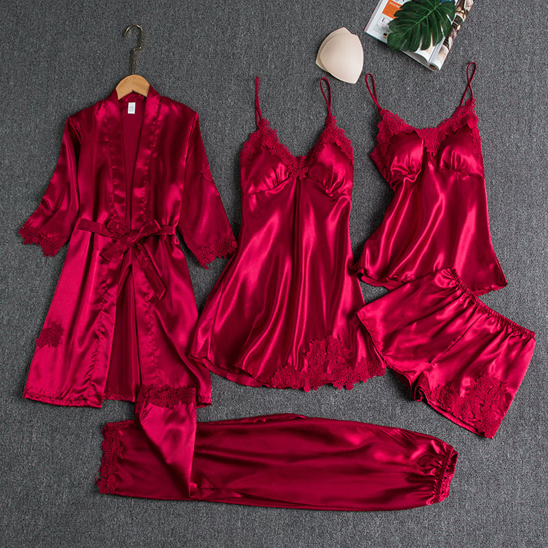 Women's Satin Pajama Set with Robe