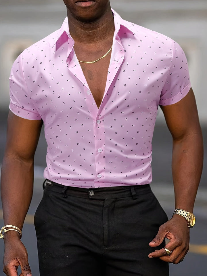 Men's Printed Linen Short-Sleeve Button-Down Shirt
