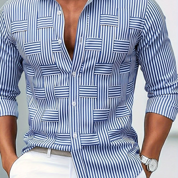 Men's Linen Blend Striped Casual Long Sleeve Button Down Shirt