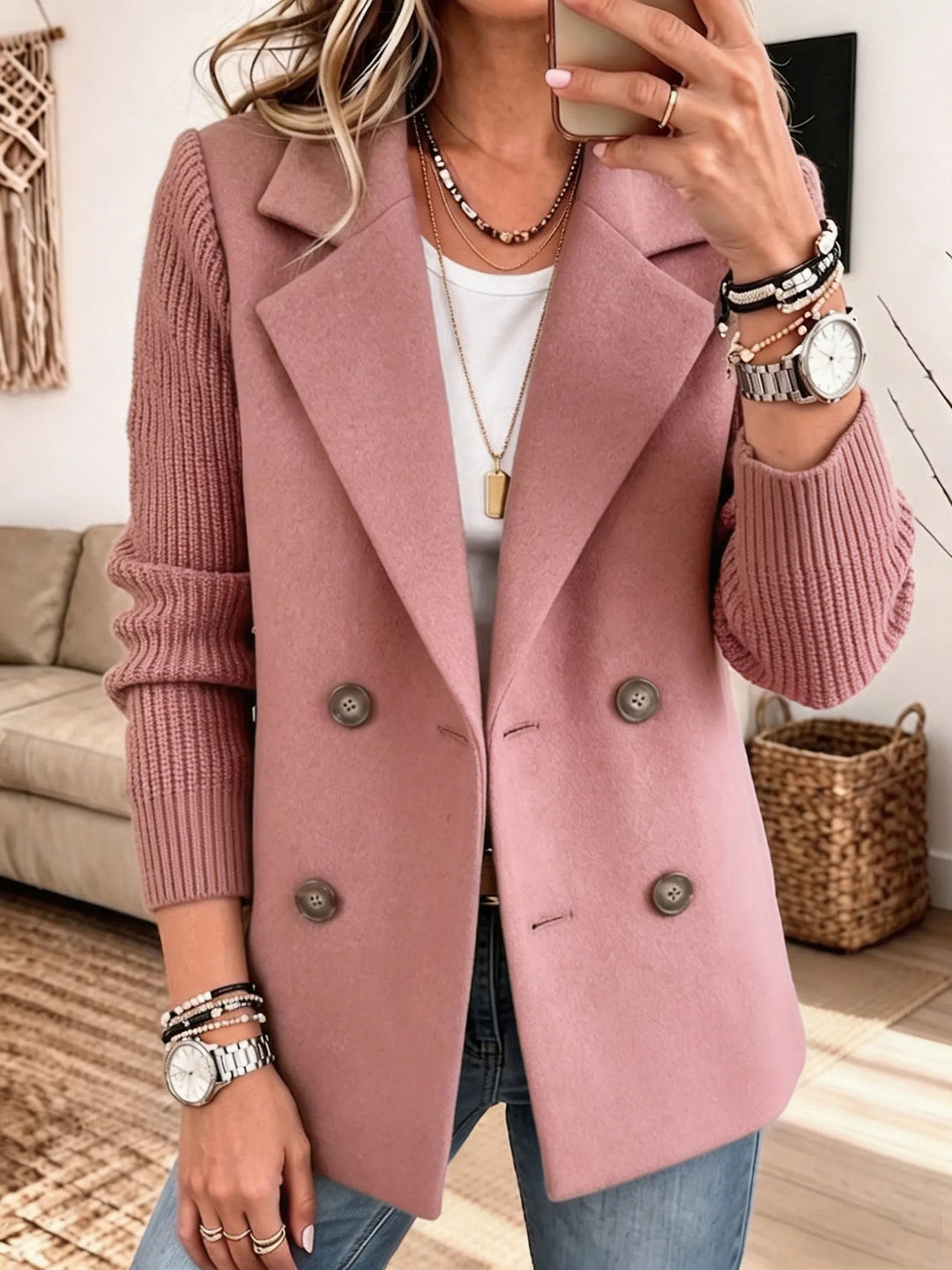 Women's Knit Double Breasted Blazer