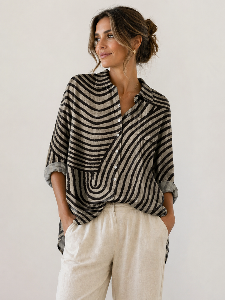 Women’s Striped Linen Long-Sleeve Blouse