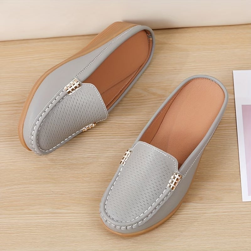 Women's Leather Mules Wedge Loafers Slip On Shoes