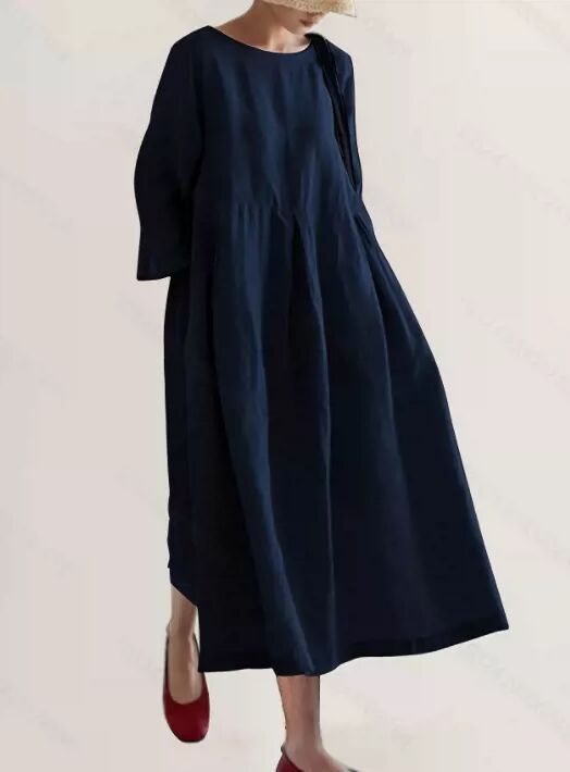 Women's Linen Maxi Dress Loose Fit Long Sleeve Kaftan Dress