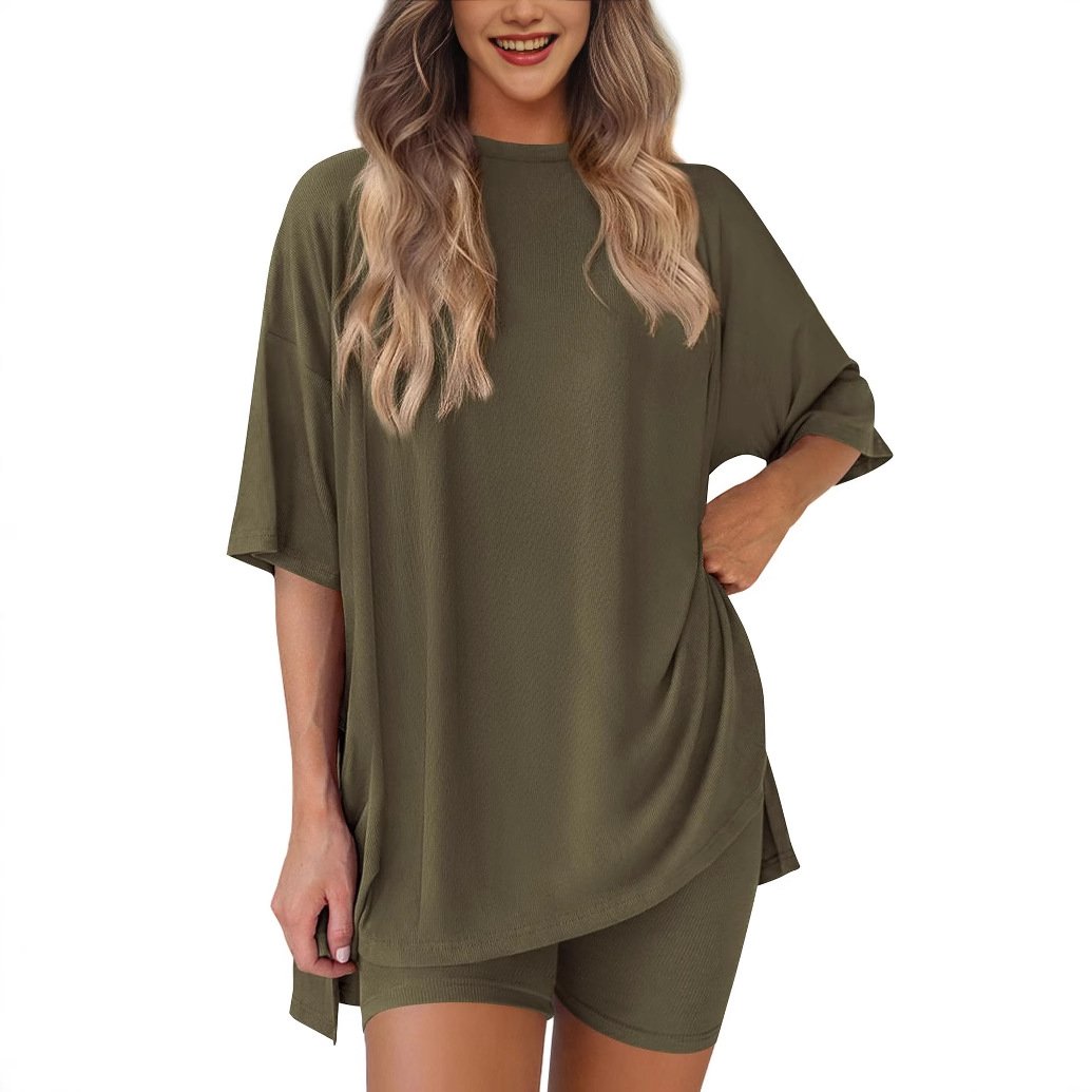 Women's Two Piece Knit Oversized T-Shirt and Shorts Co-ord