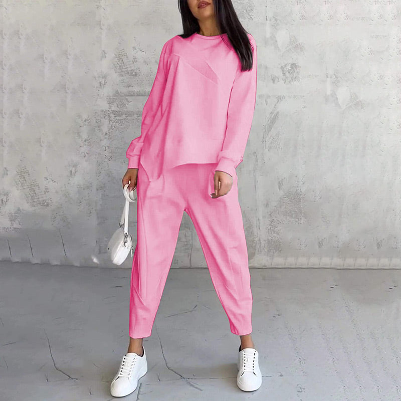 Women's Fleece Long-Sleeve Tapered Two-Piece Trouser Set