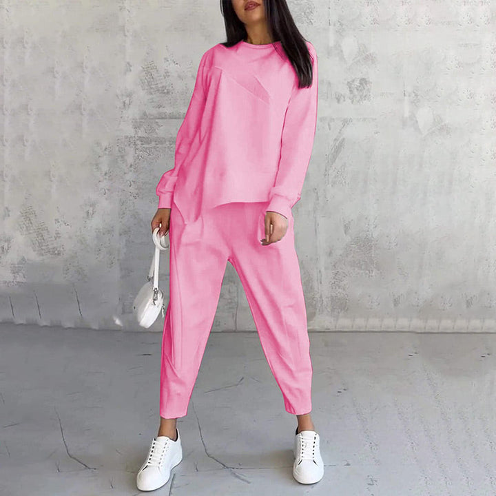 Women's Fleece Long-Sleeve Tapered Two-Piece Trouser Set