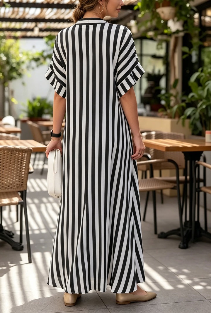 Women's Linen Striped Maxi Kaftan Dress