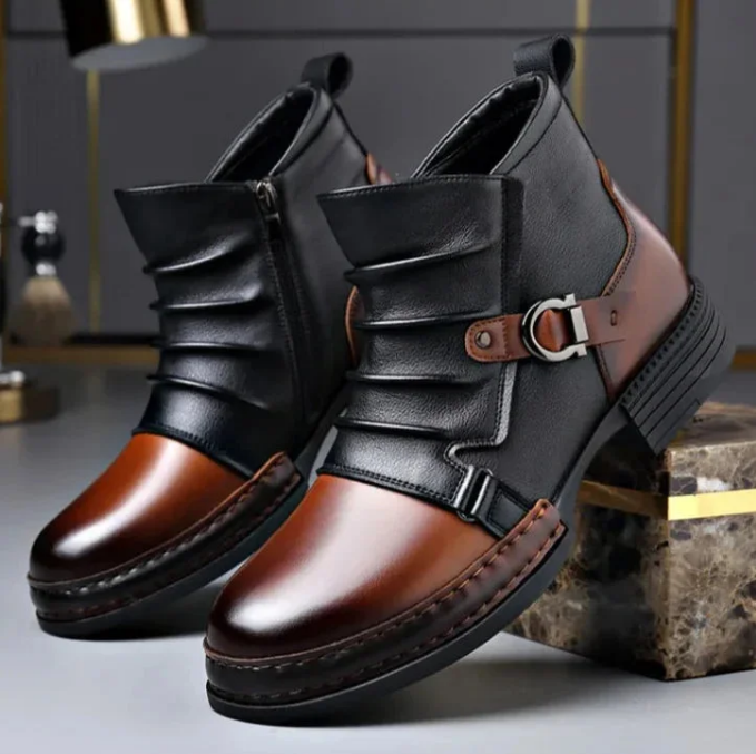 Women's Leather Ankle Boots with Buckle Detail