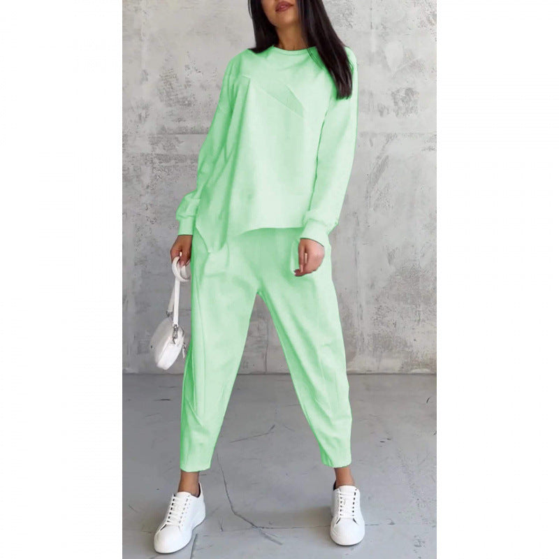Women's Fleece Long-Sleeve Tapered Two-Piece Trouser Set