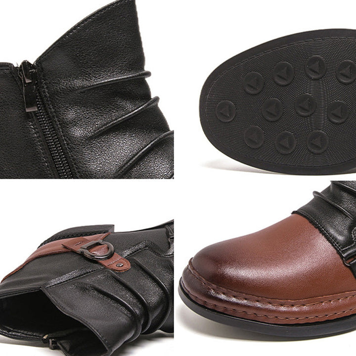 Women's Leather Ankle Boots with Buckle Detail